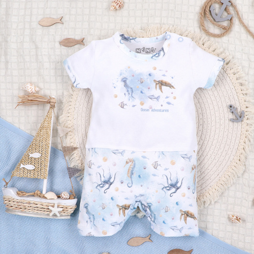 ABN-5453 Sea Of Joy Nini baby Rampers bianco-cotone organico, comodi bottoni a pressione