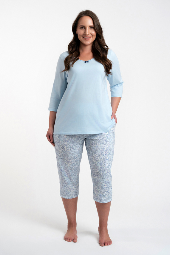 Salli Pigiama donna manica 3/4 e pantalone 3/4 Moda italiana -blu/stampa