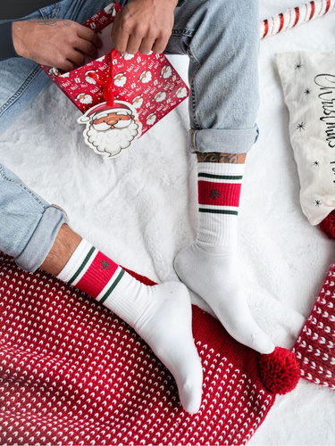 1290.040 Calzino con albero di Natale - calze natalizie da uomo Milena, bianco
