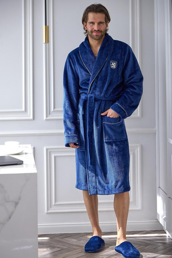 L&L 2661 Elegante Accappatoio Uomo Classico con Collo a Sciarpa Morbido navy