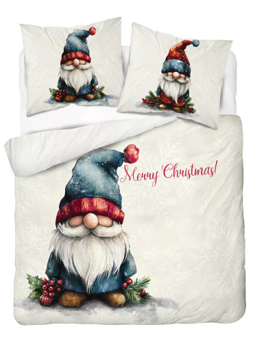 5826 A Christmas Dreams Detexpol biancheria da letto in cotone color crema con gnomo di Natale - set natalizio 100% cotone
