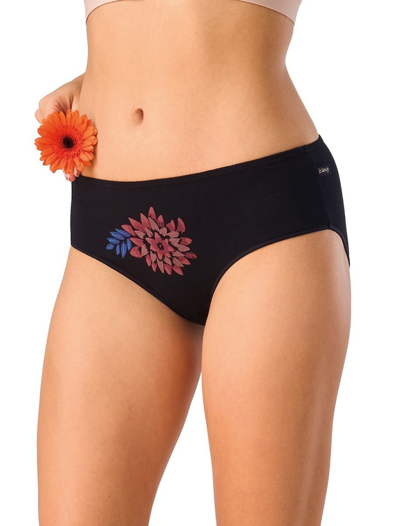 Slip da donna KEY LPC 635 B26 midi 2 pezzi in cotone nero e rosso