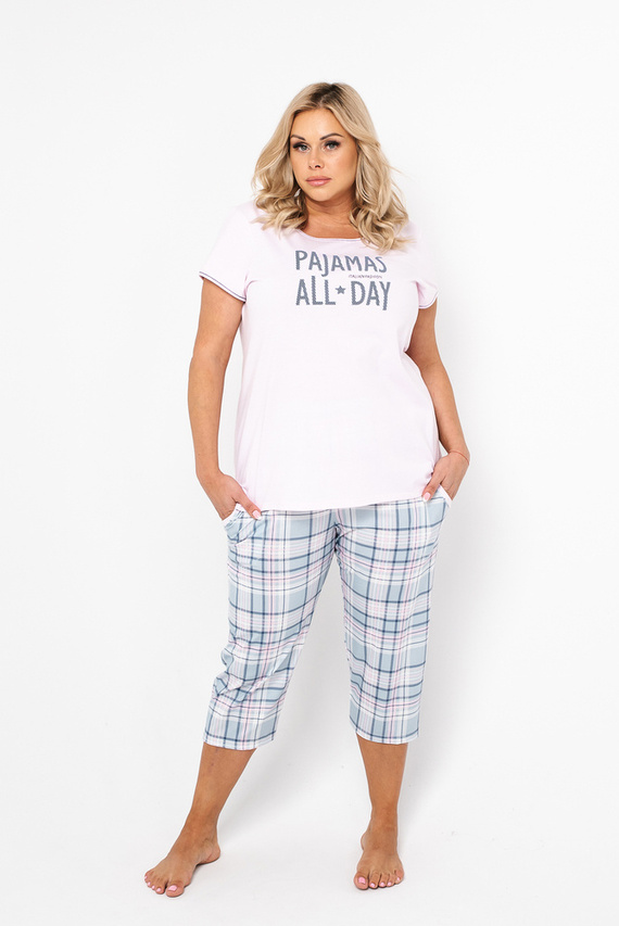 Pigiama da donna Glamour a maniche corte e pantaloni 3/4 Moda italiana - rosa/stampa
