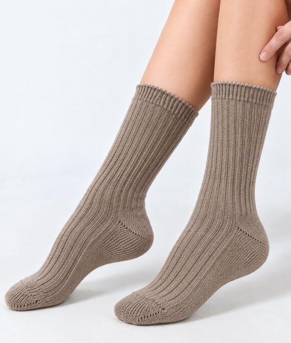 Pesail 3054 wz.54 Wik calze donna invernali a coste Merynos-2 beige