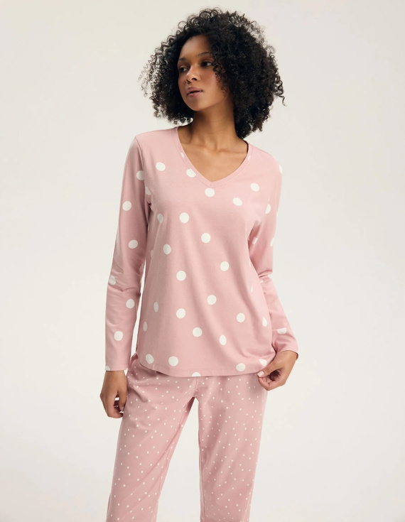 Henderson Gitte 45425 Pigiama Donna Lunga 100% Cotone Scollo a V dusty rose