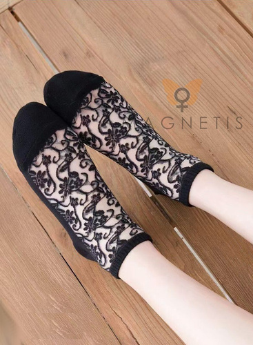 CC-251112 – fantasmini donna in cotone con rete floreale black