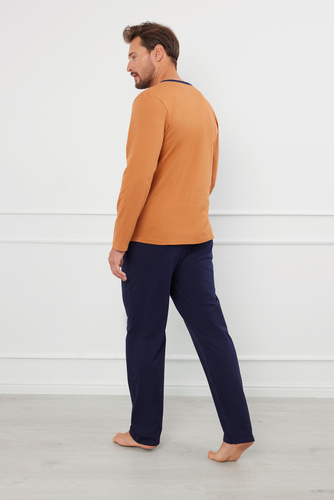 Julius Pigiama uomo manica lunga, pantaloni lunghi Moda italiana - cognac/verde