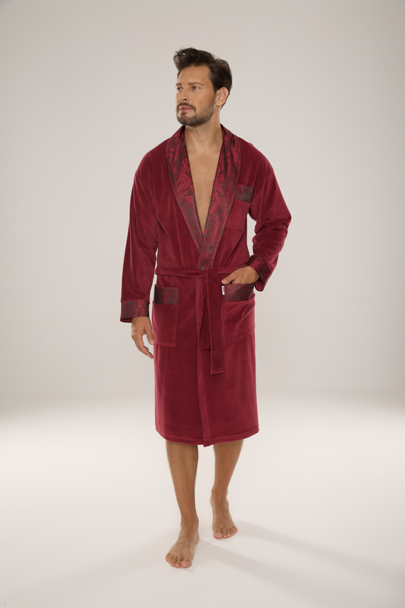 868 Nobile accappatoio da uomo in velluto De Lafense- elegante, morbido, di qualità, bordeaux