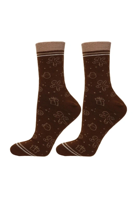 Calzini da donna Moraj CSL250-962 natalizi con motivo di pan di zenzero, in scatola regalo