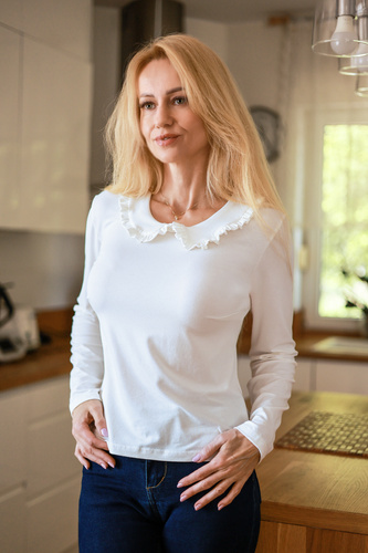 Mirale Anna Blusa Donna in Viscosa con Volant e Colletto - ecru