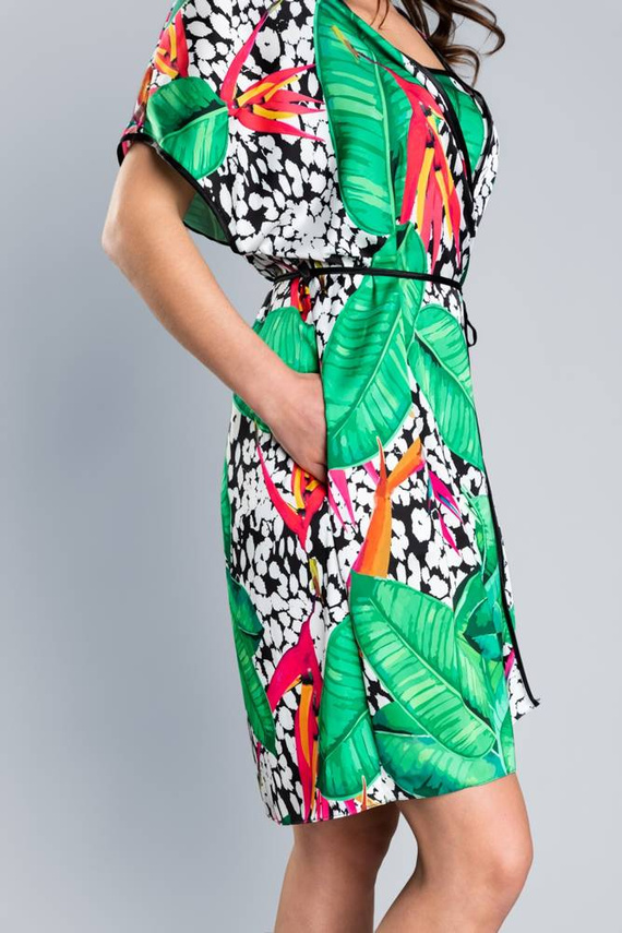 DORITA Accappatoio da donna in raso Moda Italiana- stampa/verde