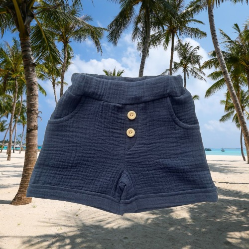 SZ55305 Mamatti pantaloncini estivi in mussola blu navy con tasche e bottoni