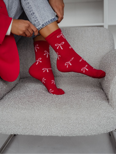 0200.198 Bows - calze da donna in cotone Milena, rosso