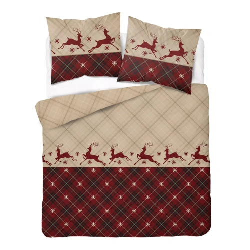 Biancheria da letto Detexpol 6056 A Renne natalizie beige rossa 100% cotone