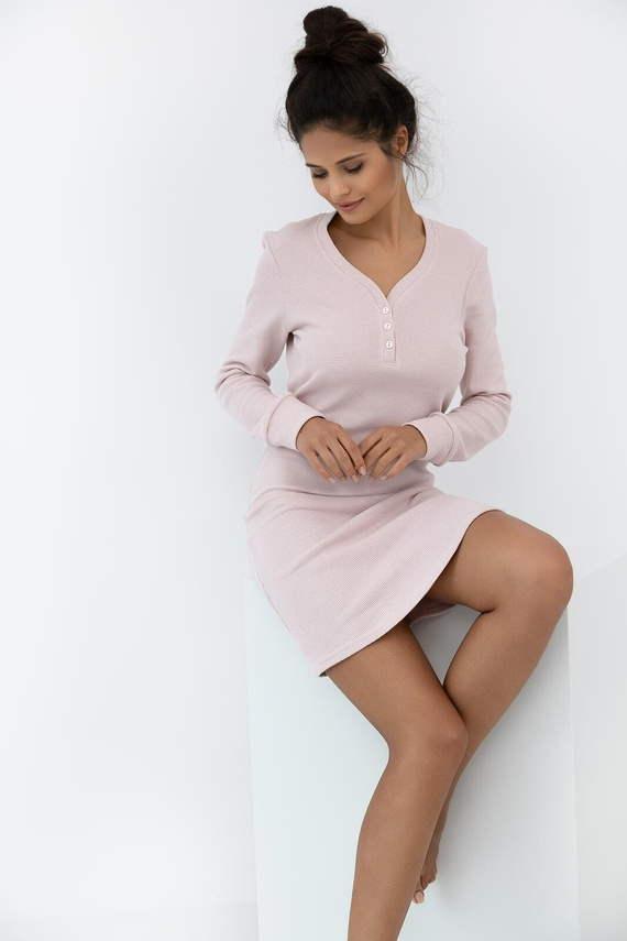 Camicia da notte Arlette Sensis rosa sporco - cotone, manica lunga, comoda ed elegante