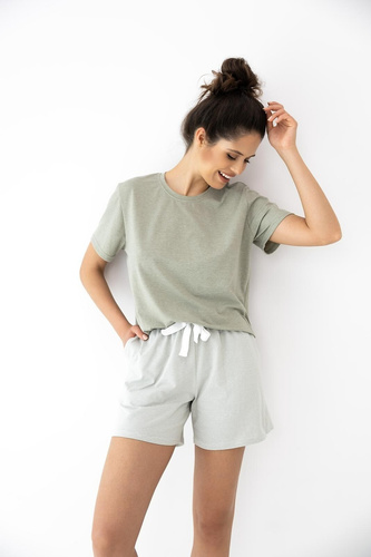Pigiama donna Sensis Yara khaki cotone pantaloncini con tasche