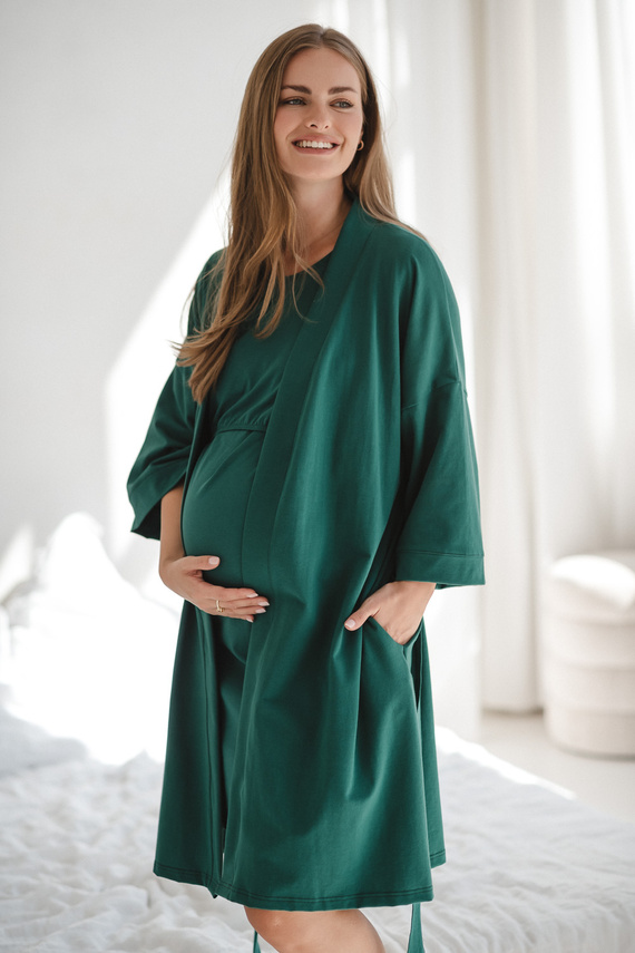 Milk&Love vestaglia premaman verde bottiglia - cotone con elastan, confortevole, manica 7/8