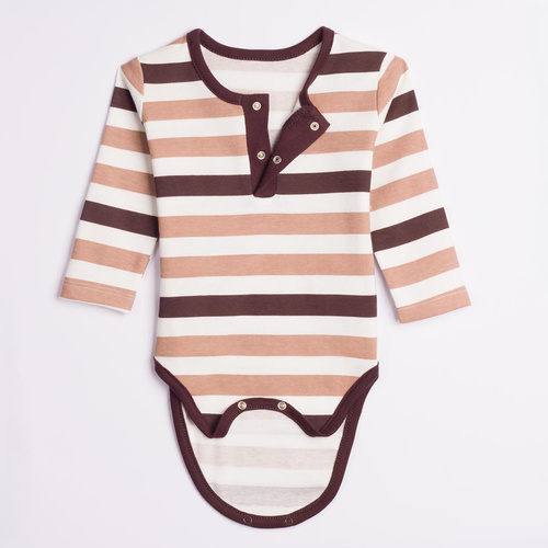 227096 Nicol BENEK Body neonato manica lunga righe marrone beige ecru