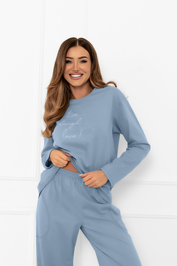 Pigiama da donna Ksara Italian Fashion - cotone, manica lunga e pantaloni con tasche - acciaio