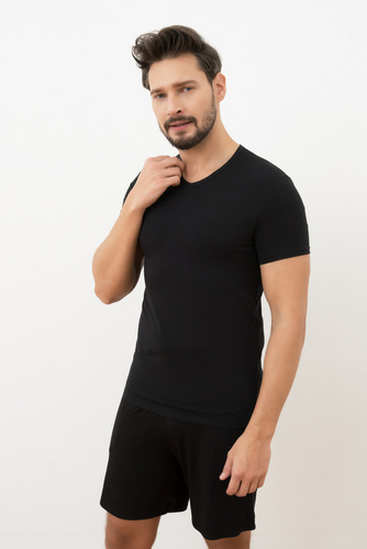 Ikar T-shirt da uomo, collo a lupetto Moda italiana - nero
