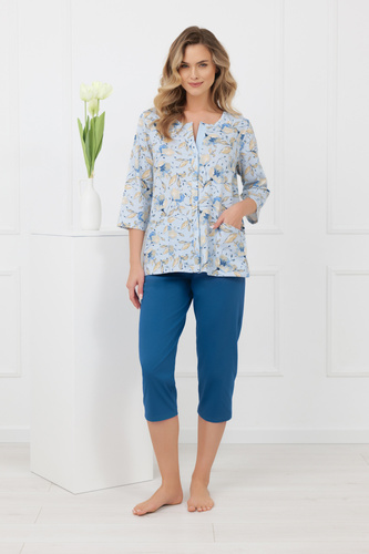 Pigiama donna Celozja Moda italiana 100% cotone manica 3/4 pantaloni 3/4