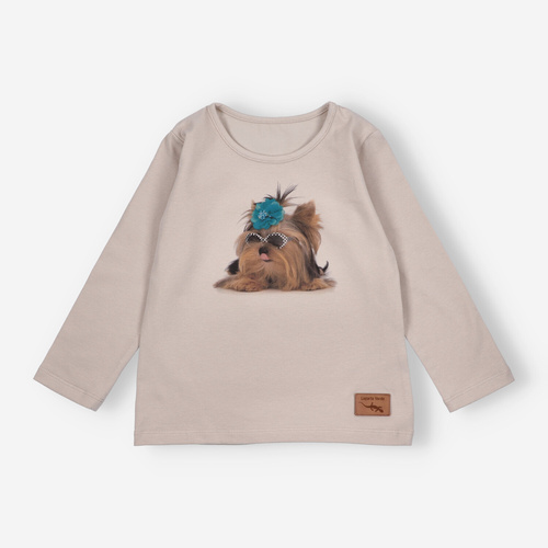 KAR-3004 Camicetta a maniche lunghe da bambina Lagarto Verde beige - elegante, cotone, produzione polacca