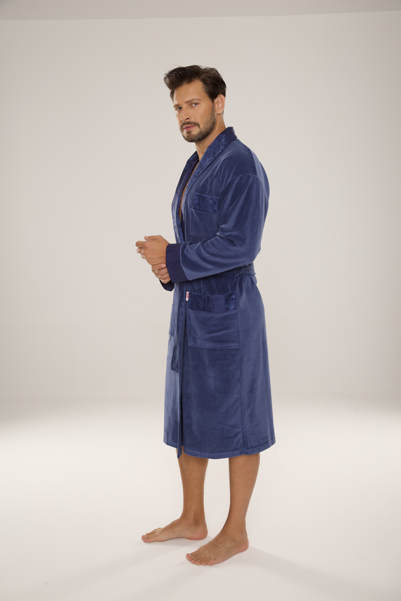 868 Nobile accappatoio da uomo in velluto De Lafense - elegante, morbido, pregiato, denim
