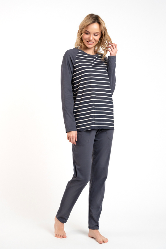 Oda Pigiama da donna manica lunga, pantaloni lunghi Moda italiana - stampa grafite/grafite