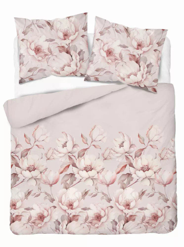 5501 B Biancheria da letto in cotone rosa cipria con peonie crema Naturalis- Detexpol