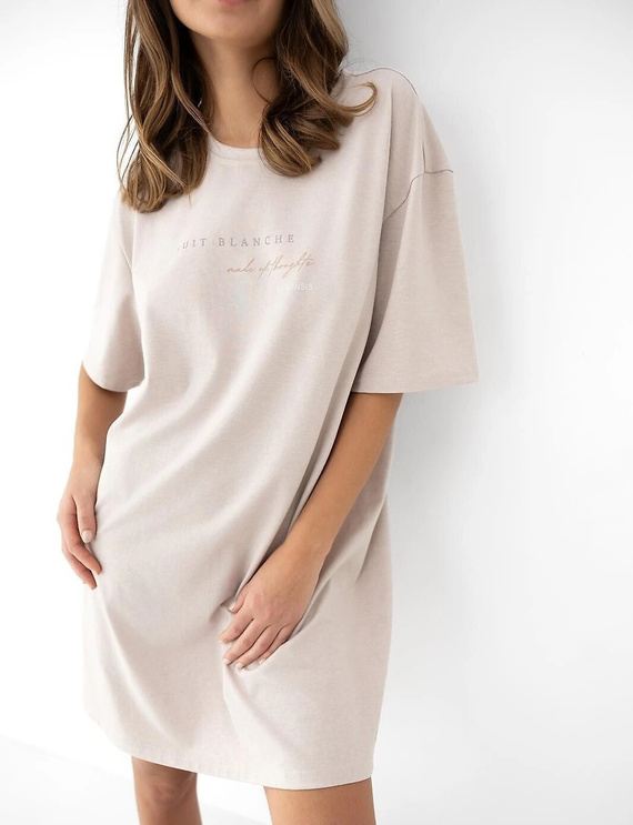 Camicia da notte Sensis Lyanna beige oversize in cotone con manica al gomito
