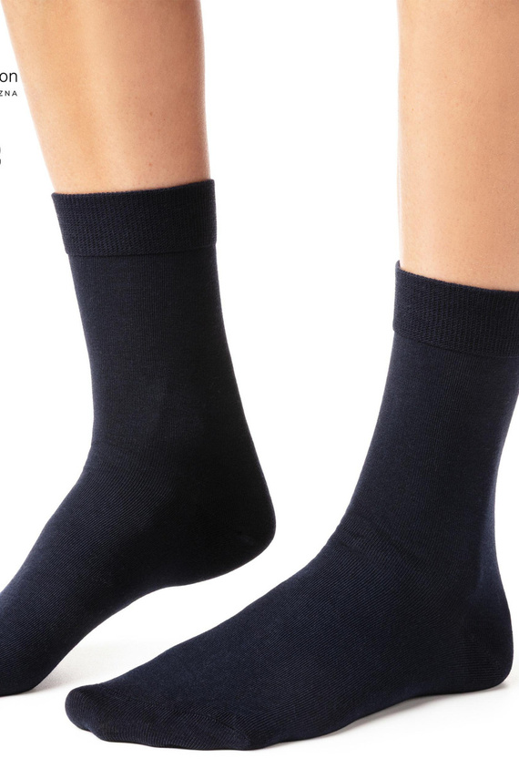 Steven art.211 calze donna in cotone organico senza cuciture lisce - 010 blu navy