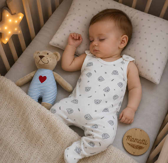 SC16430 Mamatti Pigiama neonato bianco con orsetti in cotone per corredino