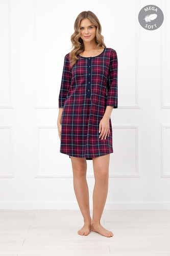 Italian Fashion Brenda camicia da notte donna Mega Soft a quadri manica 3/4