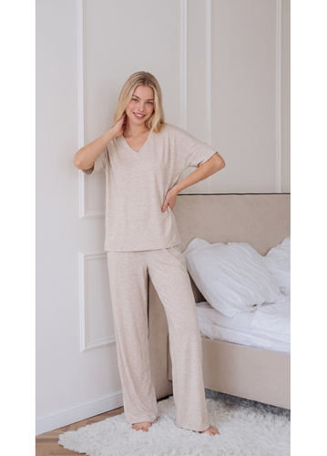 Luna 1314 pigiama donna oversize beige 100% cotone pantaloni larghi
