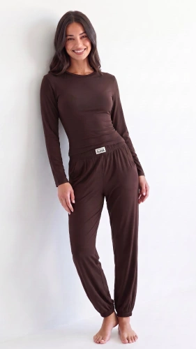 Pigiama donna Luna 1318 in viscosa 95% manica lunga pantaloni con polsini - cioccolato