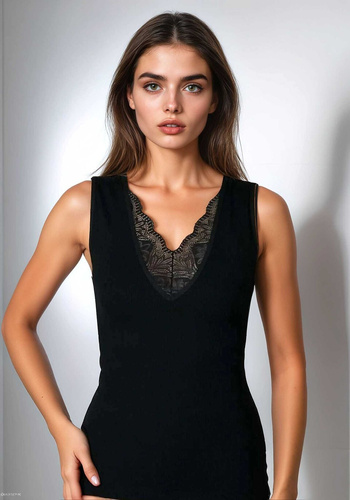 Top donna Ovena Eldar in viscosa a costine con scollo V in pizzo