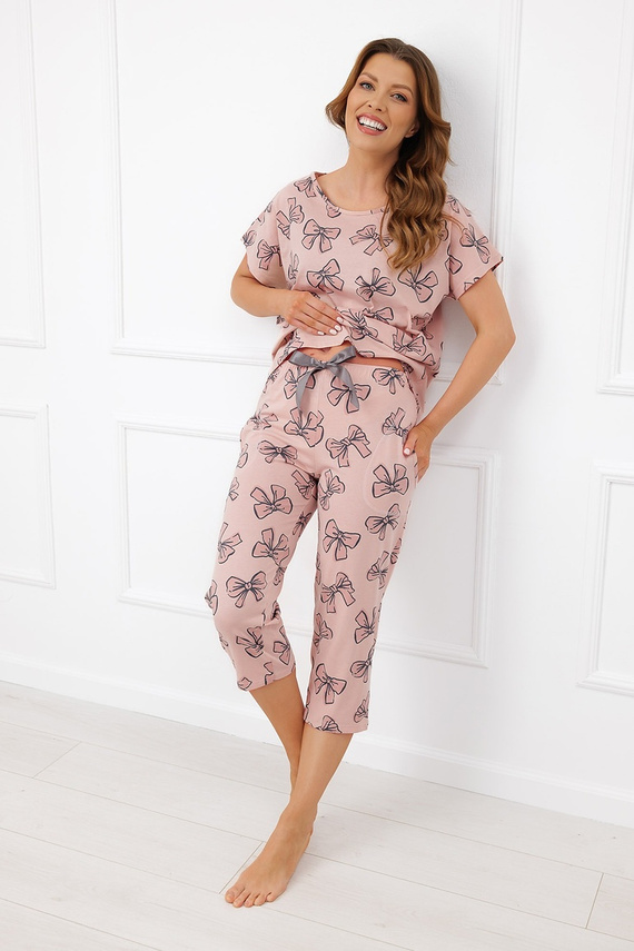 Italian Fashion Silano pigiama donna 100% cotone pantaloni 3/4 con fiocchi