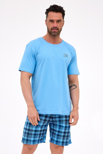 Pigiama Cornette da uomo 326/311 Ready 2 blu - cotone, manica corta, comodo e alla moda