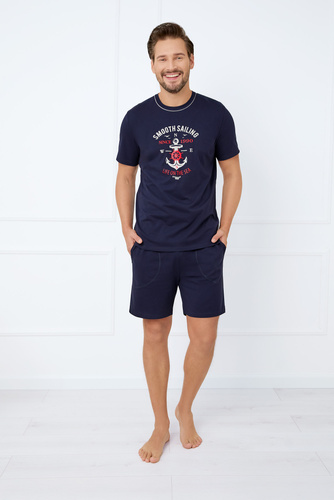 Port Pigiama da uomo a maniche corte, pantaloncini Moda italiana - blu navy