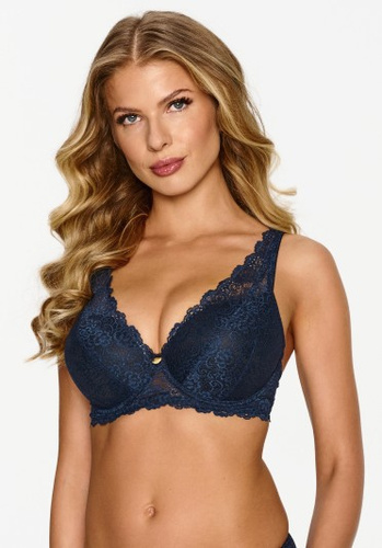 2618 Reggiseno Lupoline - push-up in gel blu navy con pizzo