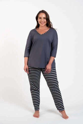 Betty Pigiama da donna manica 3/4, pantaloni lunghi Moda italiana - stampa grafite/grafite