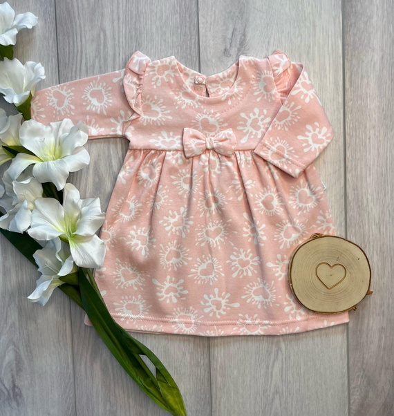 Sukienka niemowlęca Mamatti SK16335 in cotone rosa con cuoricini