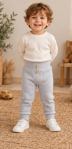Leggings da bambino LC008 grigio mélange in cotone a coste con bottoni