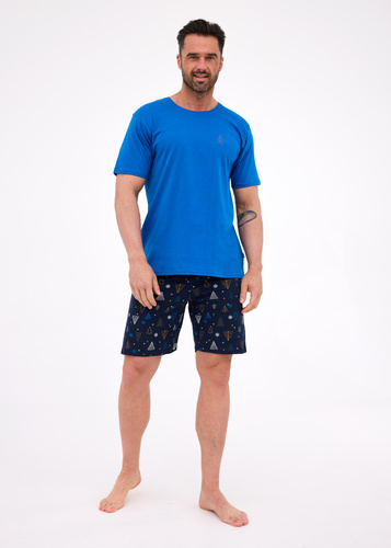 326/298 Pigiama da uomo Night 3 Cornette - top e pantaloni blu in cotone festivo con alberi di Natale