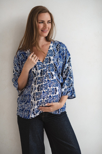 Bahama Mama Blusa maternità Milk&Love stampa Azul- viscosa, manica 3/4, oversize