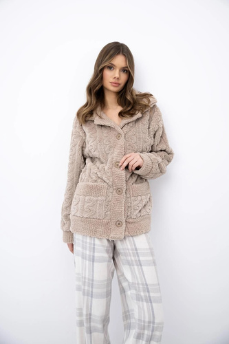 Sensis Ingrid blazer donna beige con bottoni, morbido homewear con tasche