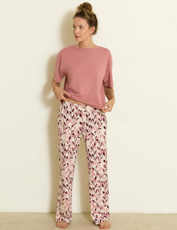 Pigiama donna Mefemi Calla PX72 in cotone, manica corta, pantaloni lunghi