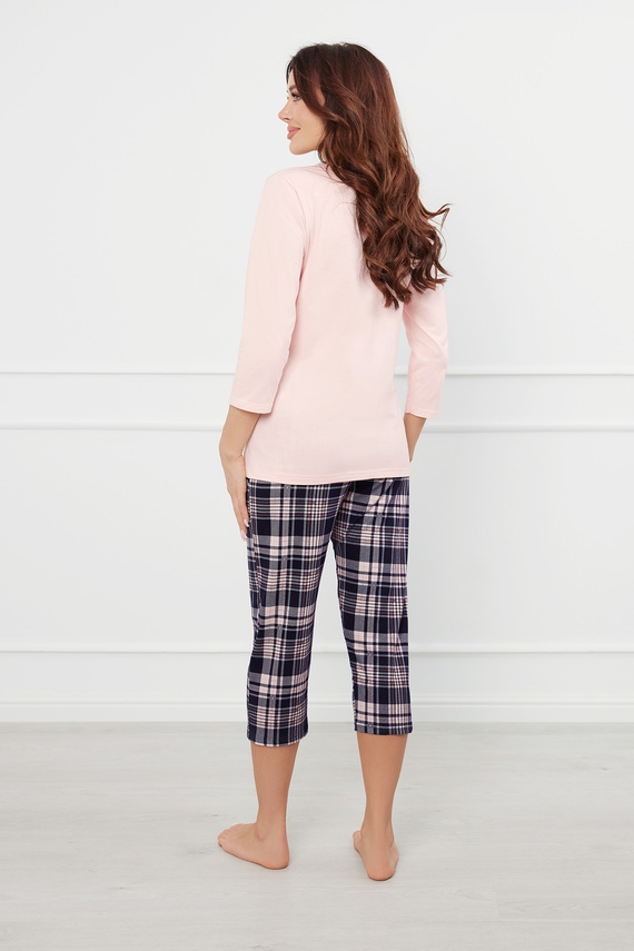 Dona Pigiama donna maniche 3/4, pantaloni 3/4 Moda italiana - salmone/stampa