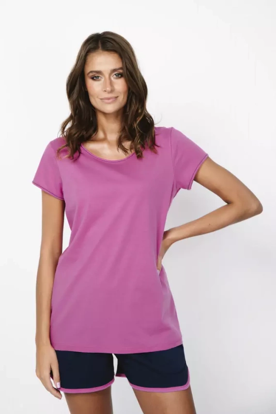 Ontega Pigiama donna manica corta, pantaloncini Moda Italiana- amaranto/blu scuro
