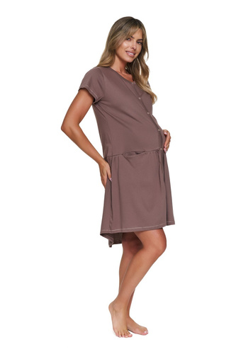 Camicia da notte Doctor Nap 9445 per parto e allattamento 100% cotone mocca
